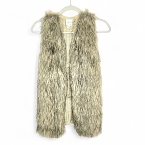 Hippie Rose sweater vest with faux fur front. Tan/black, Size XS